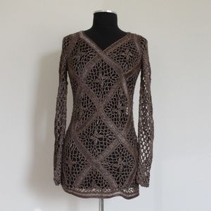 HAND-WOVEN BLOUSE, BROWN, SIZE S/M
